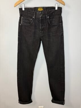 Brave Star Jeans Selvage Black Mens 28x35 The Slim Straight Button Fly Made USA